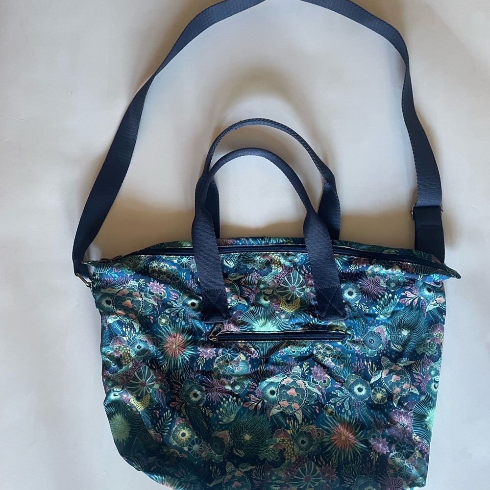 Sakroots Blue Floral Tote Bag with Metallic Accents